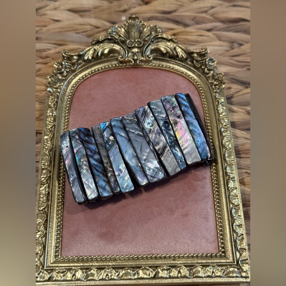 Jewelry - Wide Purple Iridescent Shell Stretch Bracelet One Size Fits Most